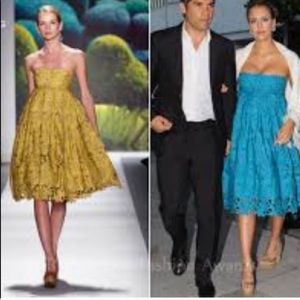 Tibi Blue Strapless Floral Lace Dress Size 6